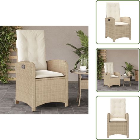 Chaise de jardin avec dossier réglable - vidaXL Chaise inclinable de jardin avec coussins beige résine tressée - Chaise de jardin en résine tressée (1/5)