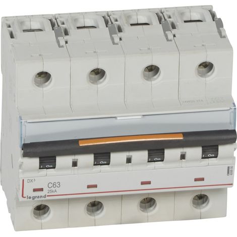 Disjoncteur DX³ 25kA arrivée haute et départ bas à vis 4P 400V - 63A - courbe C - 6 modules - LEGRAND (1/2)