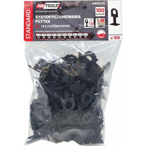 Sistema de nivelación de baldosas Awtools, modelo estándar 1,0 mm - 7-5 mm, incluye 100 clips, herramienta precisa y duradera, ideal para colocación de cerámica y trabajos de albañilería.