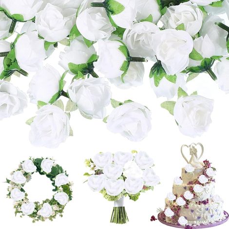 50 rose artificiali realistiche con steli, rose finte fai da te per decorazioni, rose artificiali bianche, fiori di rosa artificiali, per centrotavola nuziali, addii al nubilato, feste a casa (1/5)