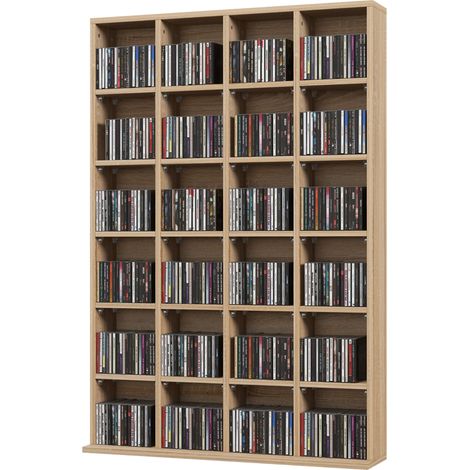 Meuble multimédia 456 CD/336 DVD bibliothèque bois étagères réglables 89x130,5 cm naturel