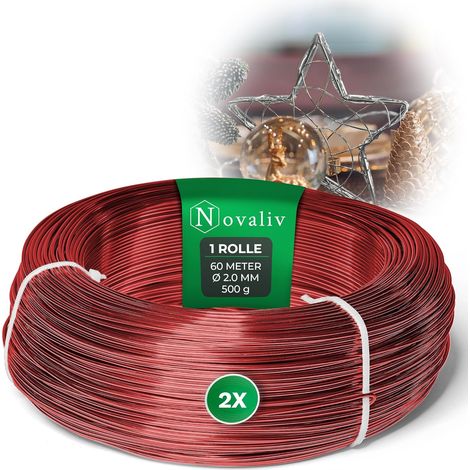 Fil d'aluminium Novaliv rouge de 120 mètres, 2 mm, idéal pour les loisirs créatifs, polyvalent pour les projets de bricolage et de décoration