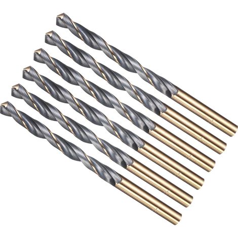 6PCS Foret Hélicoïdal, 7mm Mèche à Creuser Acier Rapide 4341, Tige Droite 118° Finition Noir et Or pour Cuivre Aluminium Bois Plastique Métal, Forets à Métaux de Dureté Moyenne (1/5)