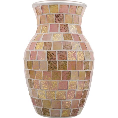 Vase Décoratif en Verre Mosaïque Rose Pâle Vase Moderne pour Centre de Table Décoration de Table Cuisine et Salon Récipient Artistique pour Compositions DIY Pièce Unique pour (1/5)