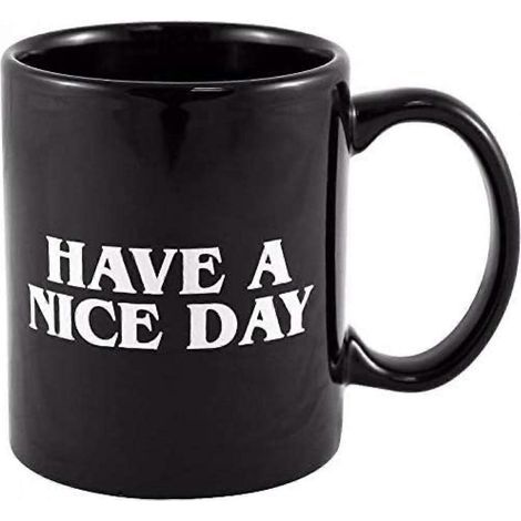 Mug « Bonne journée » avec doigt d'honneur humoristique pour café, lait ou jus. (1/3)
