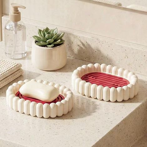 Due portasapone a doppio strato con vaschette raccogligocce, design moderno, bordi smussati, superficie concava antiscivolo, portasapone in plastica, adatti per bagni e cucine, vaschette ventilate. (1/5)
