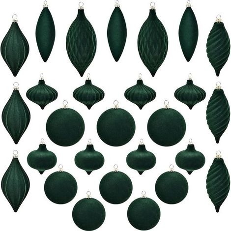 Un ensemble de 27 boules de Noël en velours vert à effet floqué - 6 styles différents de boules de Noël (1/5)