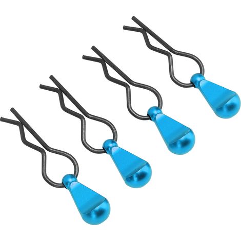Lot de 4 clips de carrosserie en acier inoxydable en forme de R avec poignée en alliage d'aluminium pour voitures RC 1/8 et 1/10 (bleu). (1/5)