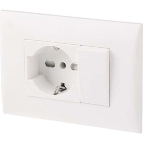 PLACCA C/SUPP PULSANTE+PRESA BIPAS SCHUKO BCO - 1 pezzo