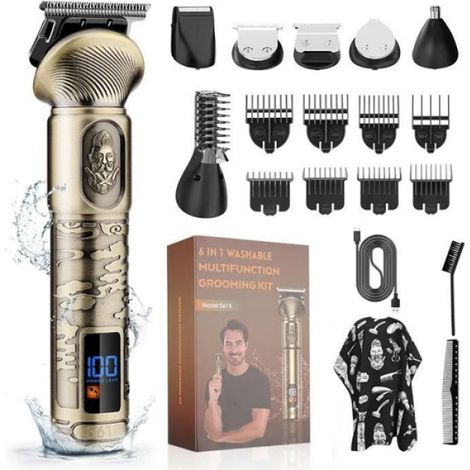 Tondeuse À Cheveux - 6 Têtes Interchangeables - Puissance 5000 Tr/Min - Silencieuse - Pour Homme Et Femme - 1 Pièce