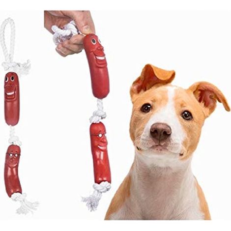 Trade Shop - Gioco Fune Corda 2 Salsicce Con Faccine Per Cane Giocattolo Gatto Masticare Denti -