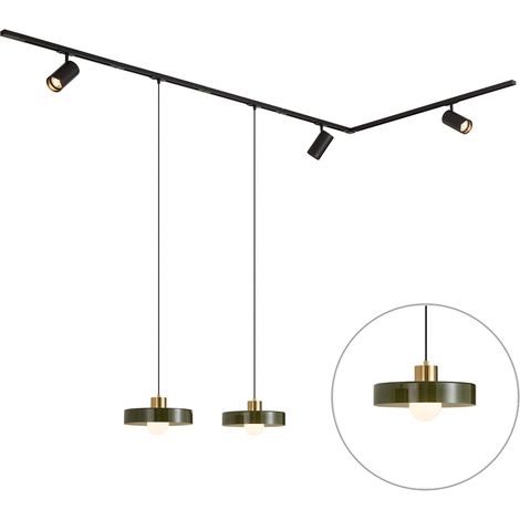 QAZQA Sistema de riel moderno negro con 2 luces colgantes verdes (1/5)
