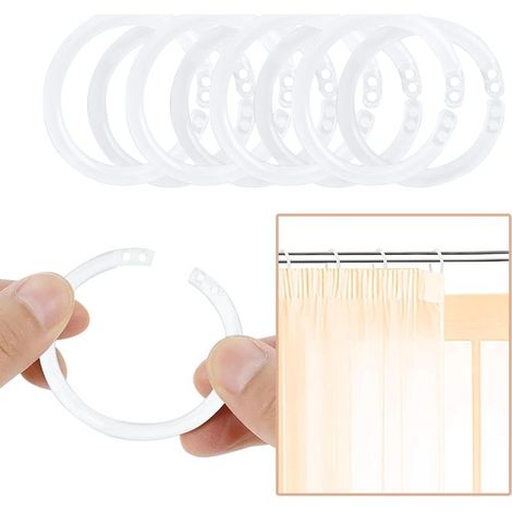 Lot de 100 anneaux de rideaux en plastique de 40 mm pour salles de bains et fenêtres (blanc)