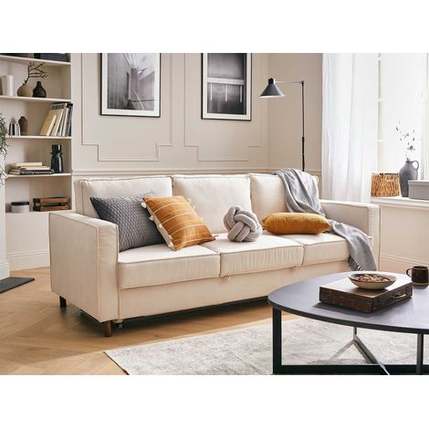 Jake - 3-sitzer sofa – mit schlaffunktion – aus cord - beige