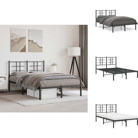 Cadre de lit métal sans matelas avec tête de lit noir 120x190cm - Cadre De Lit - Lit Double - Lit Metal - Lit Noir - Meuble Chambre (1/5)