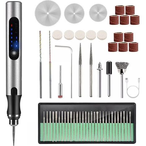 Mini grabadora rotativa recargable con 3 velocidades y 18000 RPM, kit de grabado de 52 piezas con brocas de titanio, lijadora portátil. (1/5)