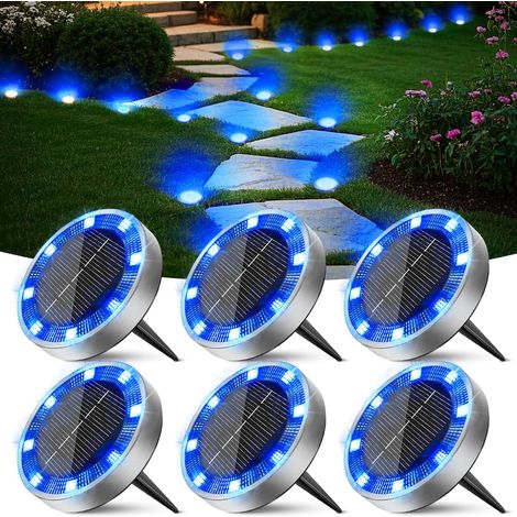 Lampe Solaire Au Sol Lot de 6, [Bleu] Lumiere Solaire Exterieur Jardin 8 LED, Étanche Spot Solaire Extérieur pour Chemins Allée Pelouse Terrasse Cour