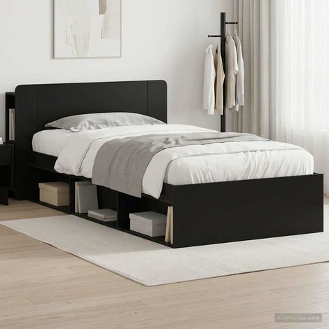 vidaXL Cadre de lit avec rangement Noir 90 x 200 cm Bois d'ingénierie (1/5)