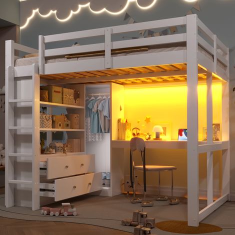 Cama dormitorio con escritorio y LED con almacenamiento OKMYHOME (1/5)