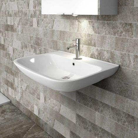 Lavabo bagno sospeso 65 cm in ceramica bianco lucido Rak Origin (1/2)