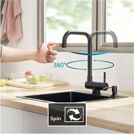 Folding Kitchen Faucet, Black, Folding Kitchen Faucet with 2 Nozzles to Choose From Under the Window, Kitchen Mixer with 360° Rotating Spout, Folding Sink Faucet in Front of the Window (Black) (1/5)