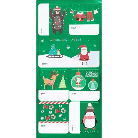 Foglio di etichette regalo decorate 11x26,8cm autoadesive assortite - Feeric lights & christmas