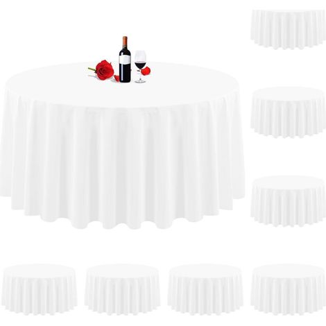 Lot de 8 nappes rondes 305 cm blanc, infroissable, lavable, polyester