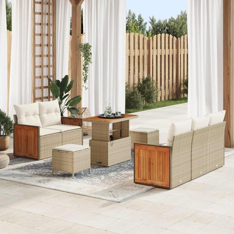 Salon de Jardin 8 Pièces en Rattan Synthétique et Acier Canapé Extérieur Beige et Crème - PANGIVO (1/5)