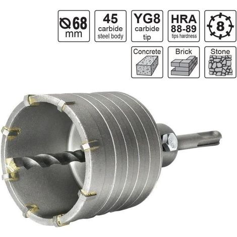 Scie à Cloche Trépan Couronne Carotteuse à Sec Ø 68mm+Adaptateur SDS Plus 110 mm+Foret de Centrage 8x110mm LBQ45 (1/4)