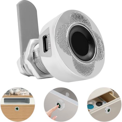 Serrure à empreinte digitale intelligente argentée de 20 mm, rechargeable par USB, 20 empreintes enregistrables, adaptée aux commodes et armoires de 5 à 12 mm d'épaisseur (1/5)