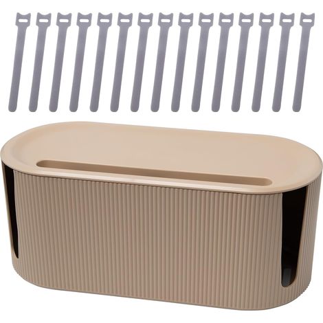 Boîte Rangement Câbles Boite Cache Cable Boîte de Gestion avec Couvercle et Attaches de Câbles Scratch Boite Organisateur pour Câble Multiprise Bureau Maison (30 x 13 x 12.5 cm, Marron) (1/5)