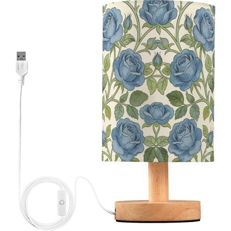 Lampe de table cylindrique rétro avec roses bleues pour chambre (1/5)