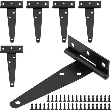 6 bisagras en T de 10 cm (4 pulgadas), color negro, reforzadas, para puertas y portones, con 36 tornillos. (1/5)