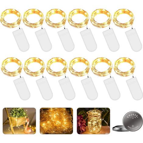 Guirlande Lumineuse À Piles - 20 LED Cuivre Souple - 2 M - Blanc Chaud - Étanche IP65 - Pour Intérieur Extérieur Décoration Fêtes Mariage DIY (1/5)