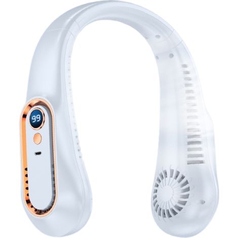 Klingenloser, tragbarer Mini-Ventilator mit USB-Anschluss, wiederaufladbar, Digitalanzeige, leiser Schutz vor Nackenklemmen für den Außenbereich