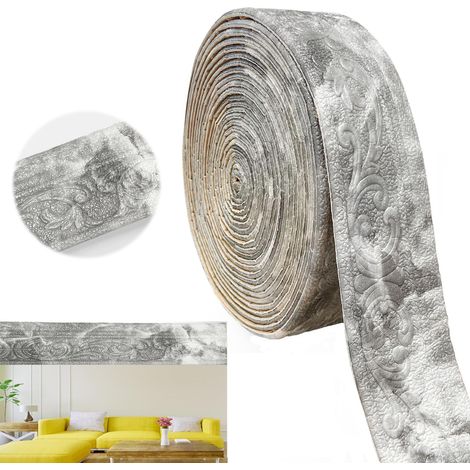 Plinthes murales autocollantes gris marbre 10m x 8cm, moulures décoratives autocollantes épaisseur 4 mm, bordure de papier peint autocollante, bordure murale 3D autocollante, bordure de papier peint