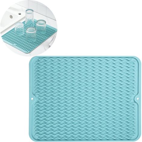 Alfombrilla para fregadero/lavabo de silicona, azul, 30 cm, protege el lavabo y la vajilla de arañazos y daños. Azul, 40 x 30 cm. (1/5)