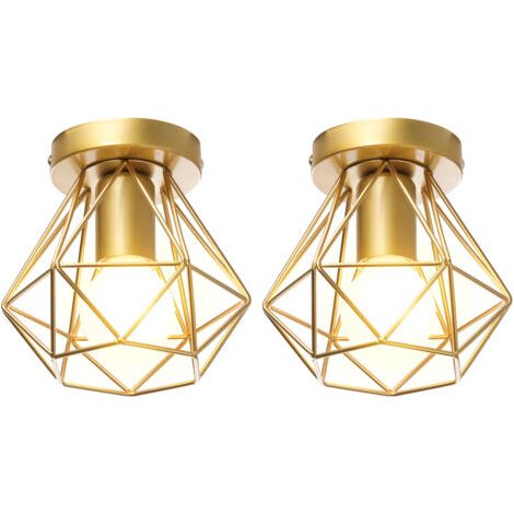 royaluxe- (2X) Plafonnier Rétro Lampe De Plafond D'Intérieur Vintage Or Luminaire Plafonnier Cage En Fer Métallique , Pour Cuisine, Bureau