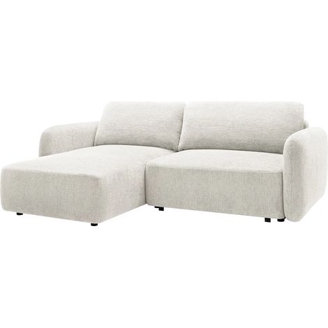 Canapé d'angle gauche convertible en tissu chenille blanc cassé PLUFATI (1/5)