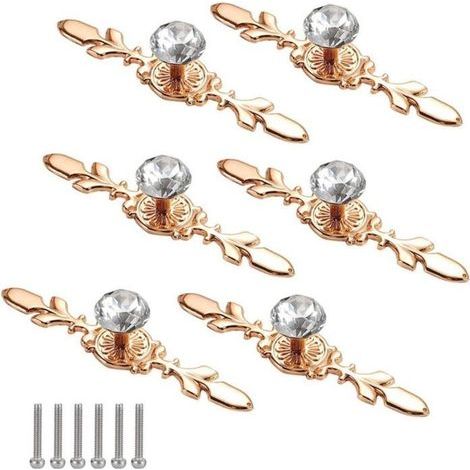Bouton de Porte Diamant 6 Pièces Boutons de Porte en Cristal Doré Bouton de Meuble Poignee de Meuble Diamant Boutons en Cristal de (1/5)