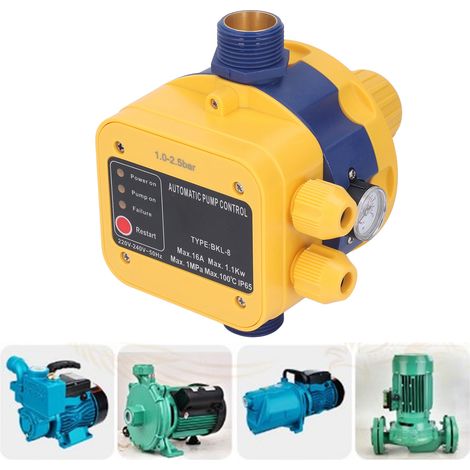 Pressostat de débit de pompe à eau 1,0 bar-2,5 bar, pompe de surpression avec protection contre les courts-circuits thermiques, contrôleur entièrement automatique réglable, 220 V-240 V. (1/5)