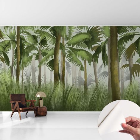 Selbstklebend Tapete - abwaschbar - Raumgestaltung Schlafzimmer Wohnzimmer Tapete Tropischer Wald 416x254 cm (1/5)