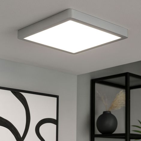 Plafonnier LED rectangulaire cuisine argent plafonnier couloir salon, acier plastique, 20,5W 2400lm blanc chaud, LxlxH 28,5x28,5x2,8 cm (1/5)