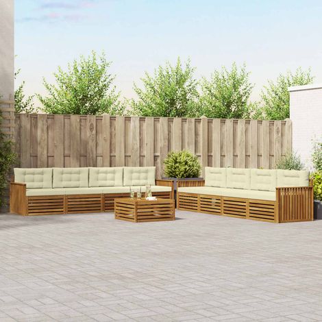 Outdoor-Sofagarnitur mit Kissen 9 pcs Natur und Creme