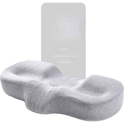 Almohada cervical de espuma viscoelástica, soporte ergonómico, forma cóncava, gris. (1/2)