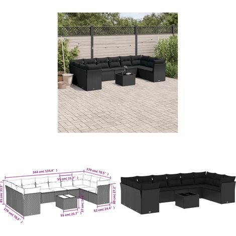 11-tlg. Garten-Sofagarnitur mit Kissen Schwarz Poly Rattan - Gartengestelle - Gartenmöbel - Lounge Möbel - Rattan Gartenmöbel - Garten Sofa Set - Home & Living (1/3)