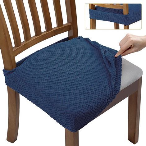 4 Pcs Jacquard Dining Chair Cushion Covers - Navy, Solid Colour Stretch Chair Cover Cover Cover, Hotel Home Dining Chair Cover Cover (1/5)