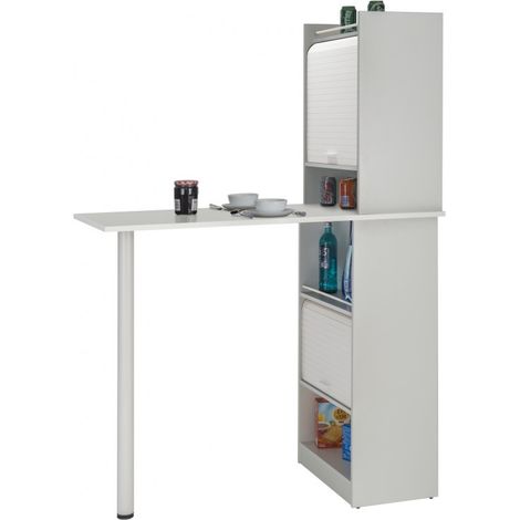 Beaux Meubles Pas Chers – Table de cuisine 130 cm – 2 meubles de rangement blanc avec 3 niches – Panneaux mélaminés E1 – Pieds en métal réglables (1/5)