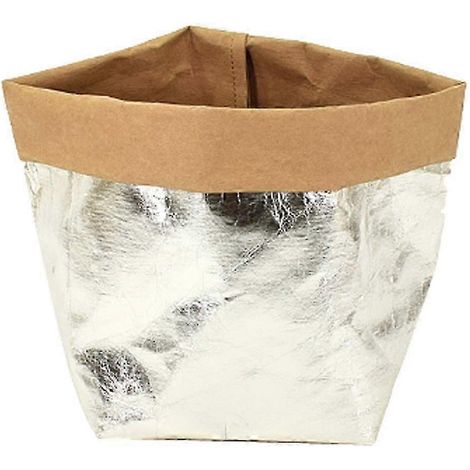 Boîte décorative en papier kraft lavable pour le rangement, les aliments, le jardinage ou les jouets-13x13x23cm-Light Gold