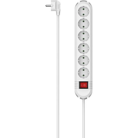 Multiprise 6 Prises 90°, Interrupteur Bipolaire, Cordon 3m, Blanc (1/3)